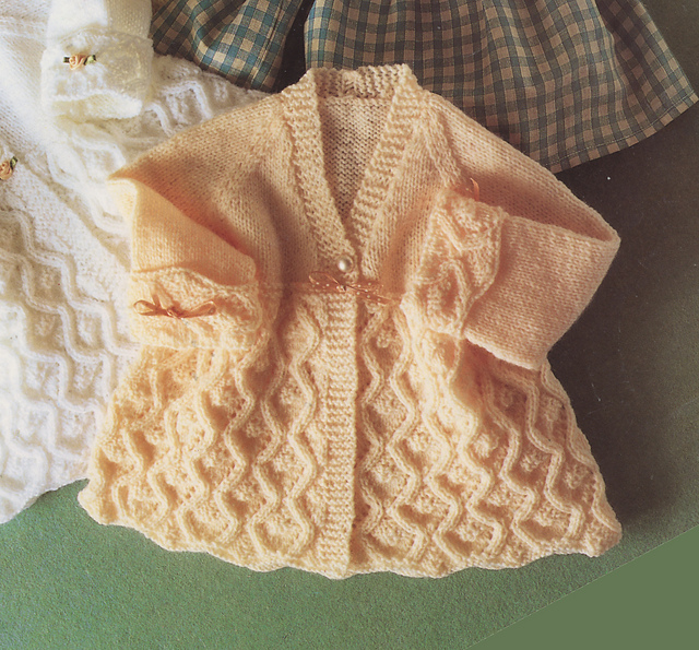 V Neck Matinee Coat, 4ply