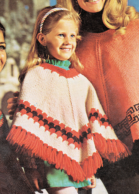 Poncho with Brown and Coral Stripes