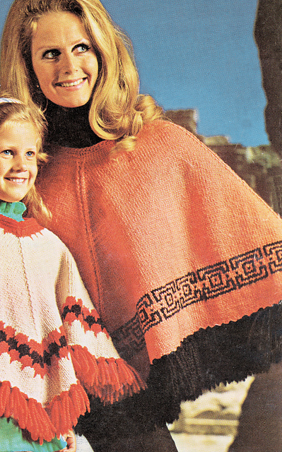 Poncho in Coral and Black