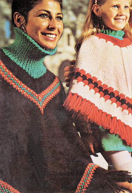 Poncho in Brown with Coloured Stripes