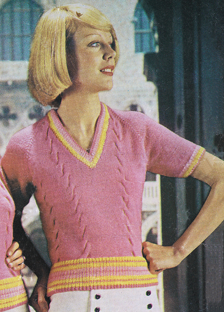 Sweater with Cables and Striped Ribbing