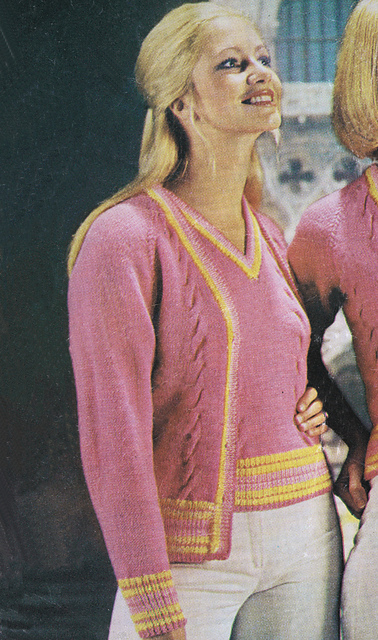 Cardigan with Cables and Striped Ribbing