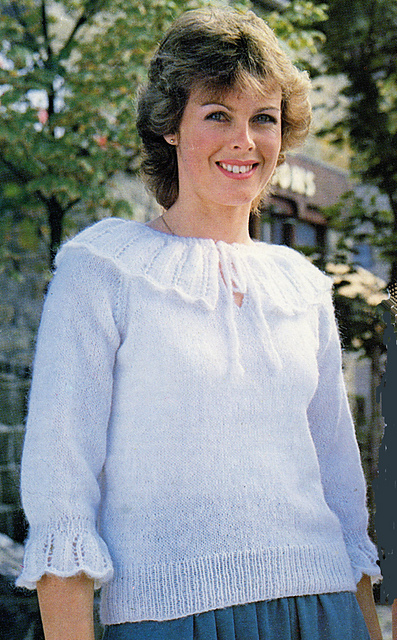 Plain Sweater with Lacy Collar and Cuffs