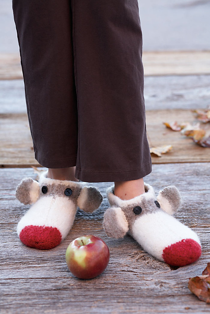 Monkey Felted Slippers for Kids