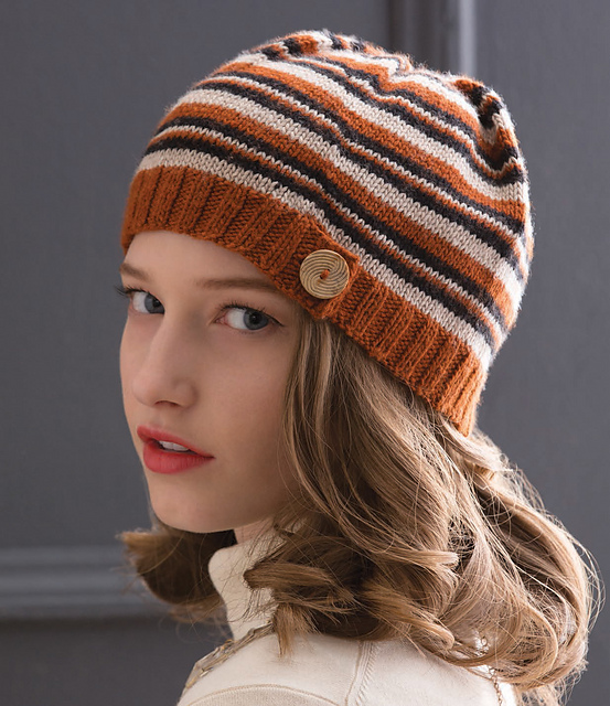 Striped and Buttoned Hat
