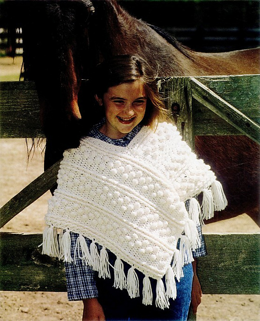 Girl's Poncho - Winter White Trio