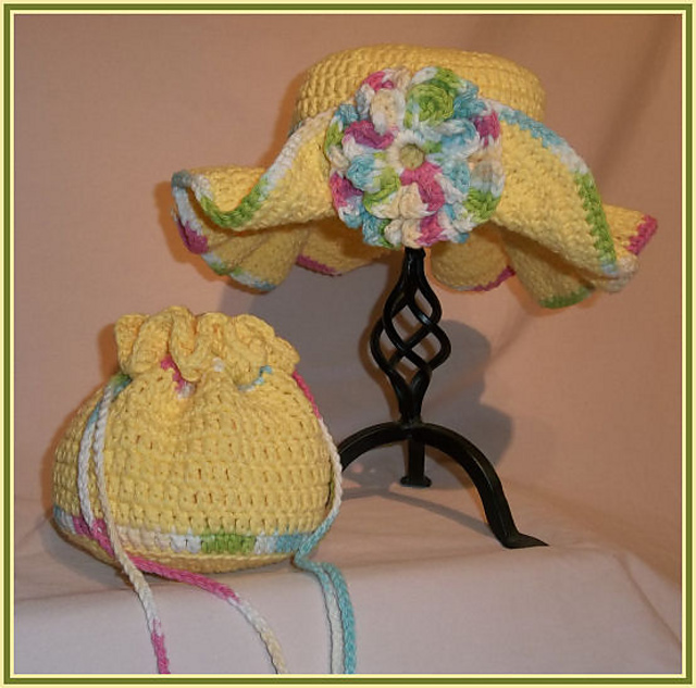 Ruffled Brim Hat with  Matching Purse