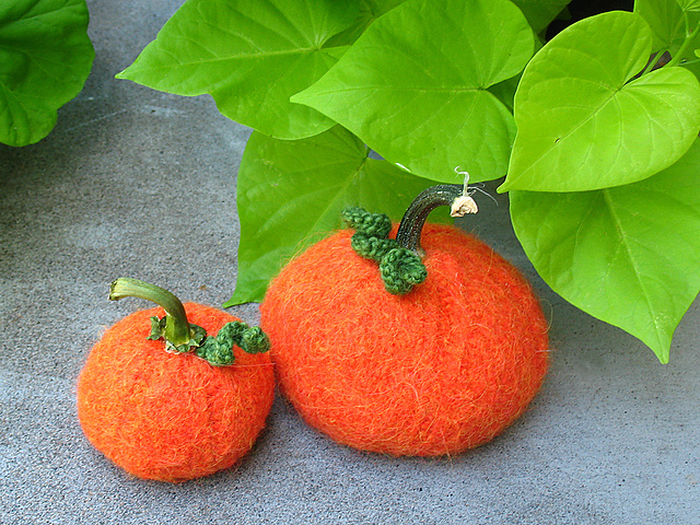 Felted Pumpkins - with real stems!