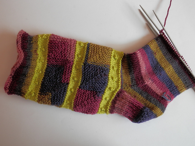 mitred square patchwork socks