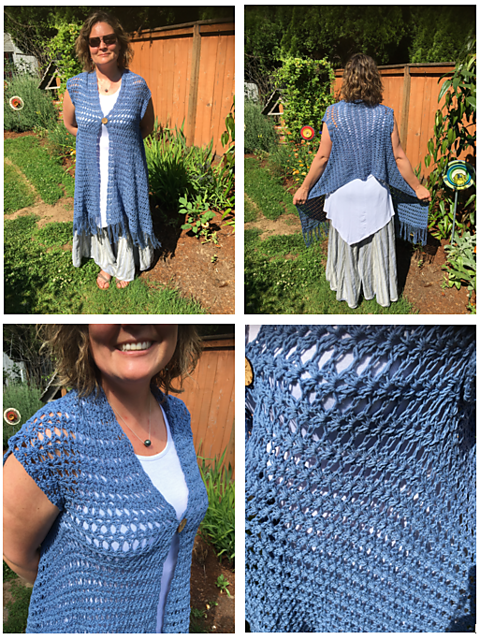 Blue Iris Fringed Cardigan Vest