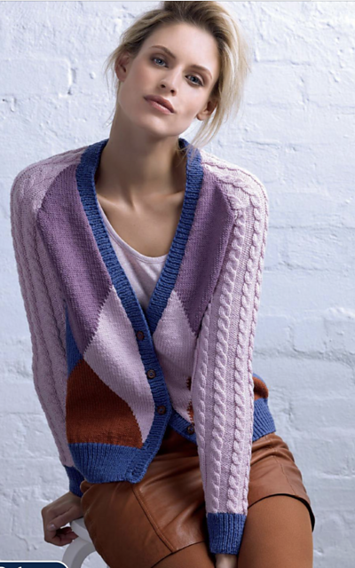 Cable Cardigan With Intarsia Diamond Design
