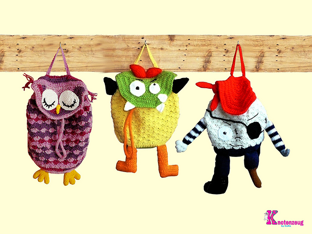 Kindergartentasche Monster, Pirat, Eule