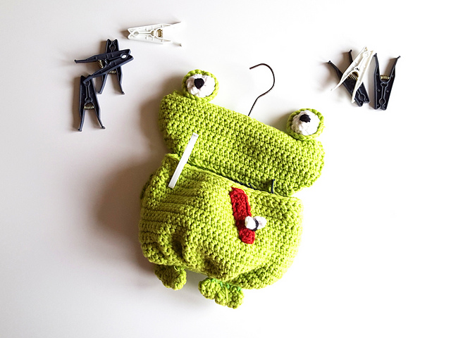 clothespin bag frog, Wäscheklammerbeutel Frosch