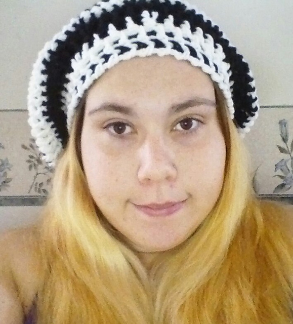 Black and White Long Double Crochet Beanie