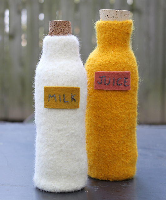 Felted milk and juice bottles