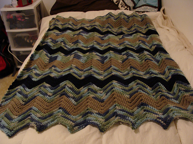 Blues & Greens Ripple Scrap Panel Afghan