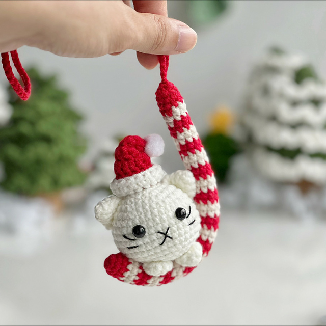 Christmas Candy Cat Car hanging Amigurumi