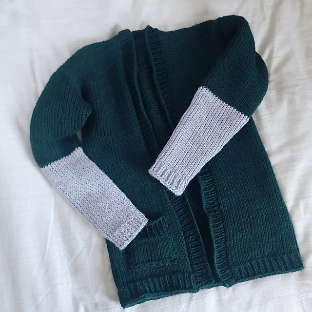 Tunisian knit stitch cardigan with contrasting sleeves