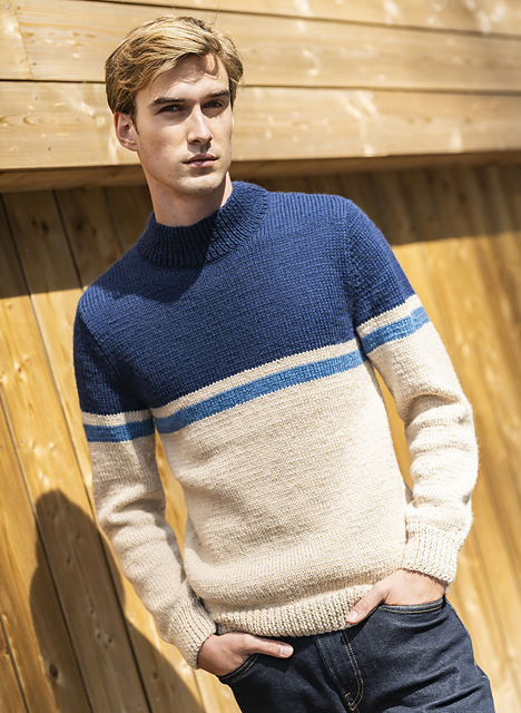 Pull tricolore homme col montant - M6347