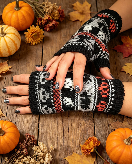 Spooky Halloween Mitts pumpkin bat ghost skull