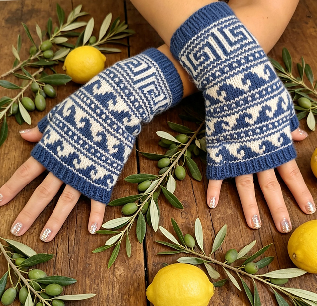 Aegean Sea Greek Fairisle Nordic Mitts