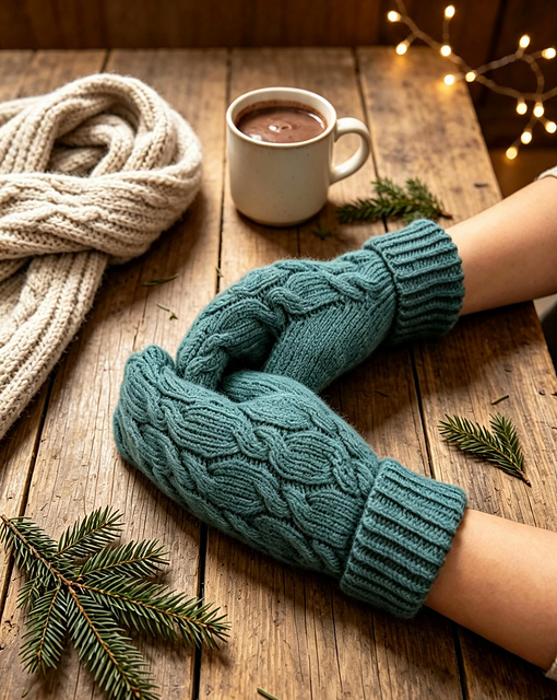 Staggered Cable Mittens