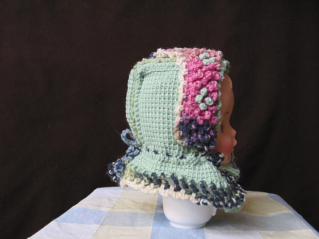 child's hood, worked in tricot