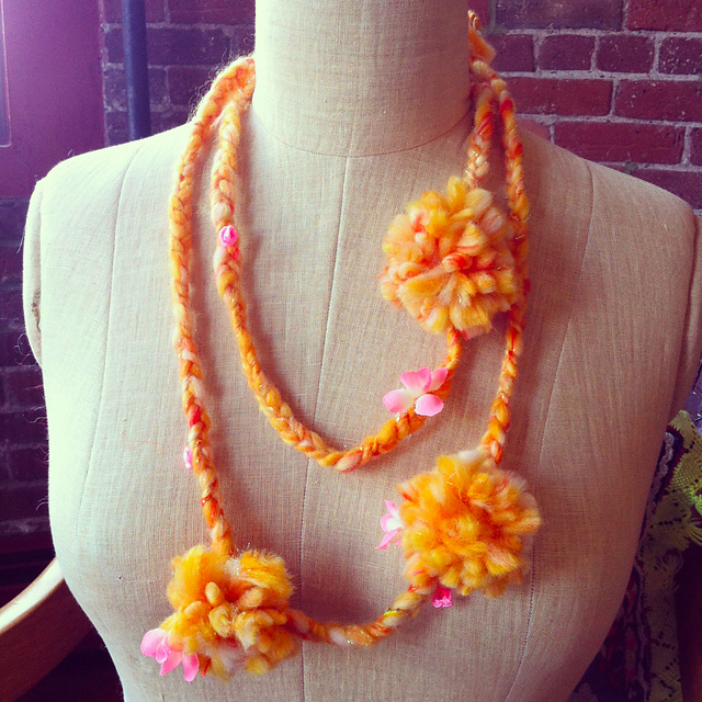 Knit Collage Pom Pom Necklace