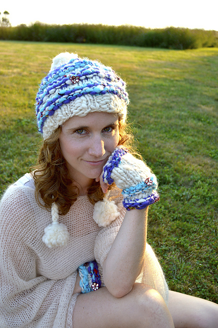 Striped Hoodie Hat & Gloves