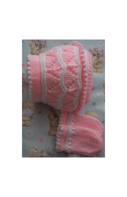 Baby DK 2 Tone Bonnet & Mittens Set