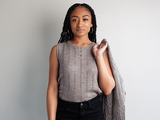 prank project Henley Bouclé Knit Tank prank project Henley Bouclé Knit Tank BOUCLÉ-KNIT TANK TOP - KHAKI