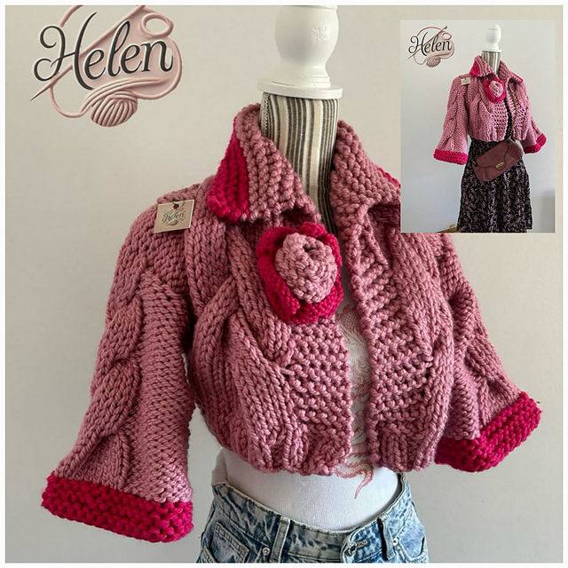 Jacket  with Cables and  big Rose.