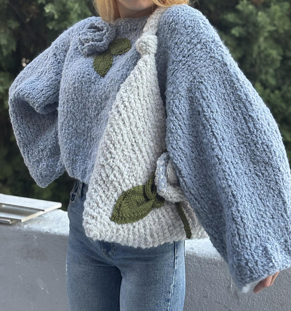 Crop Sweater& Bag with flowers decorations.