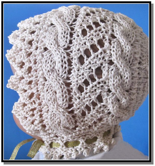 Cable Road Lace Baby Bonnet
