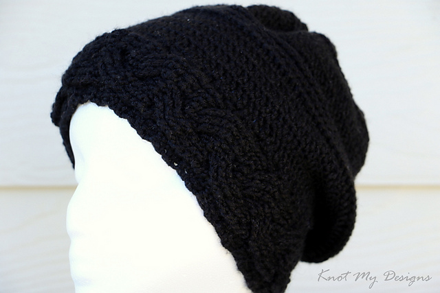 Cabled Brim Slouch Beanie