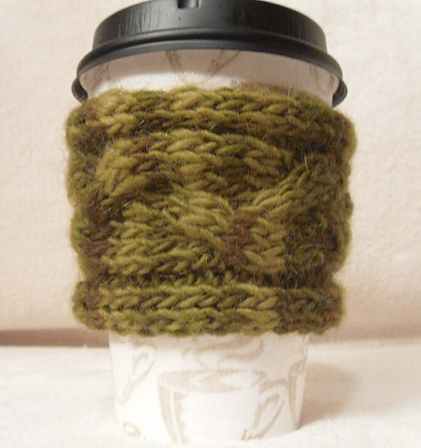 Braided Cable Knitted Cup Cozy/Sleeve