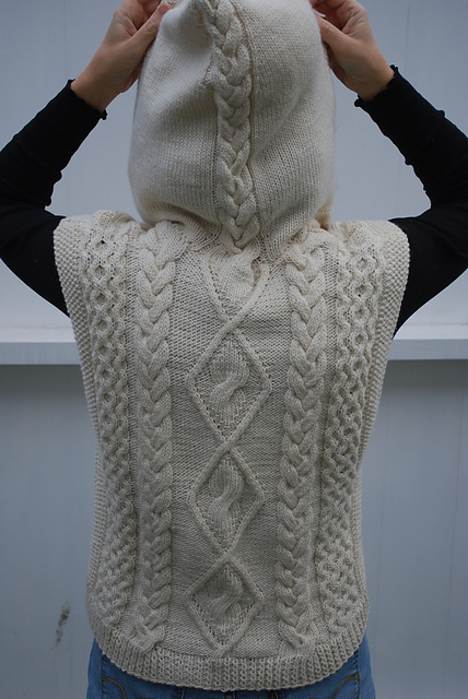 Cabled vest with hood