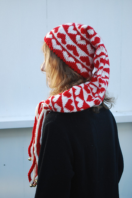 Christmas hat with hearts and bells