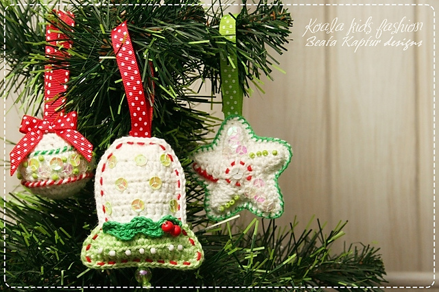 Christmas Crochet Ornaments. Bell, Star & Ball.