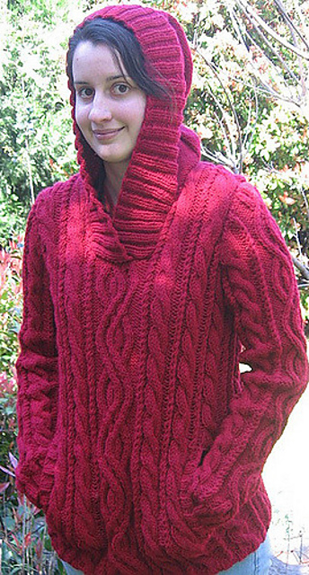 Cabled Pullover with Hood  