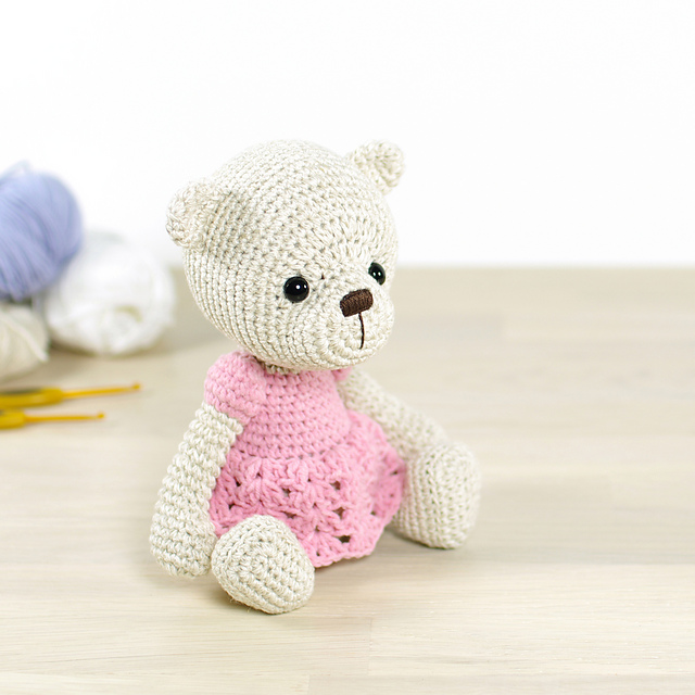Teddy Girl in a Crocheted Lace Dress