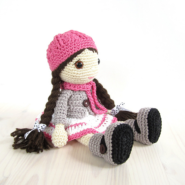 Doll - Girl in a dress, jacket, boots and hat