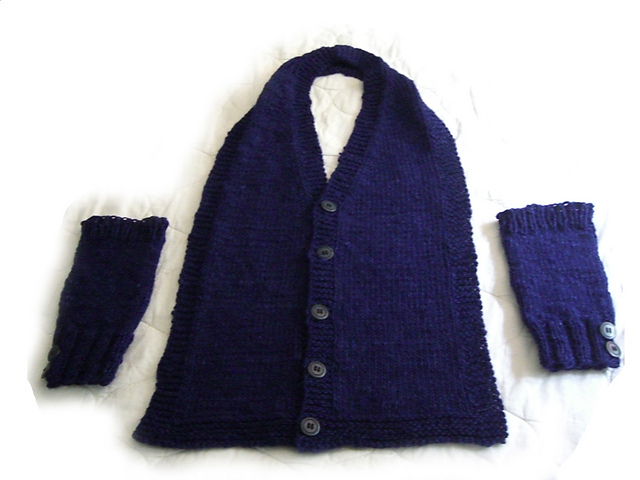 Unisex Button-down Faux Cardigan Scarf & Gauntlets