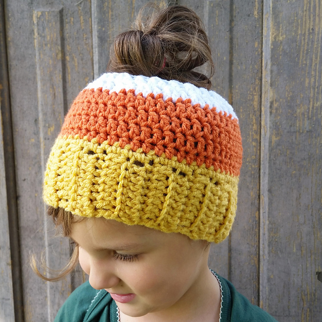 Candy Corn Messy Bun Hat
