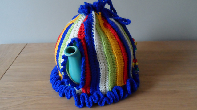 Stripey stash tea cosy