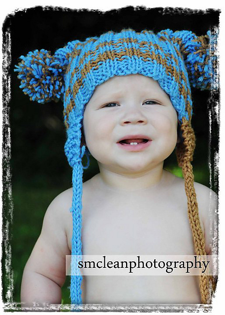 Double Pom Earflap Baby Hat