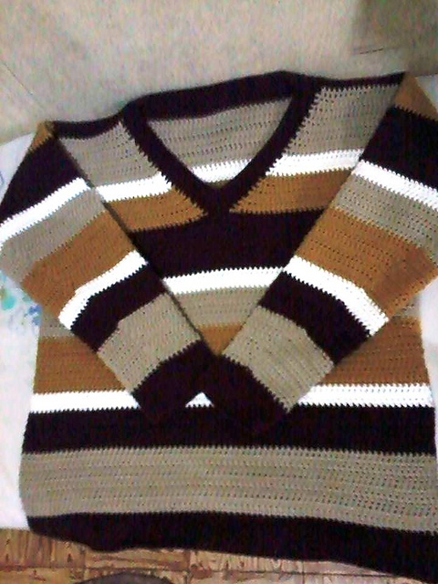 Uneven Striped V-neck Sweater