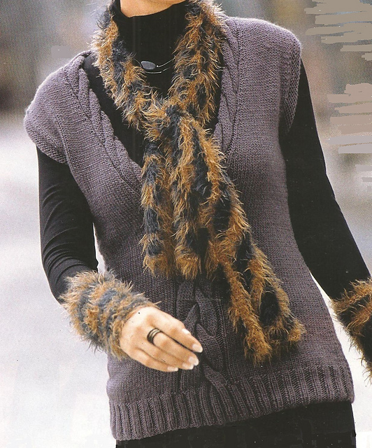 # 26 V-neck vest with cabled borders