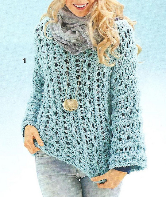 # 01 / 07 Pulli mit angestrickten Ärmeln in Türkis