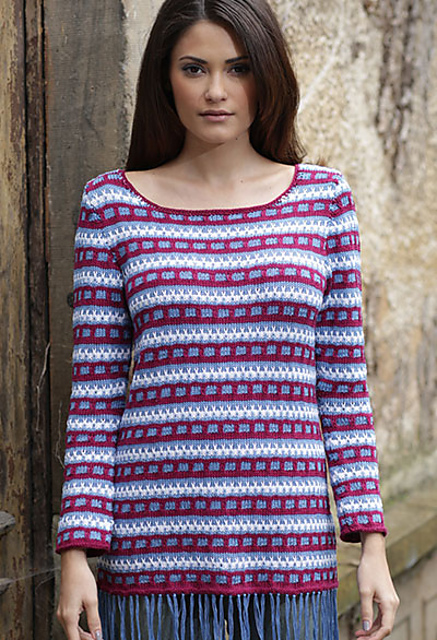 # 29 Robe motif mailles levées avec franges